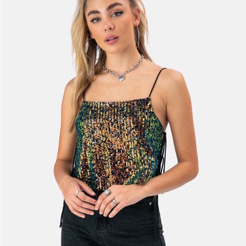 TOPSHOP Sequin Side Tie Top